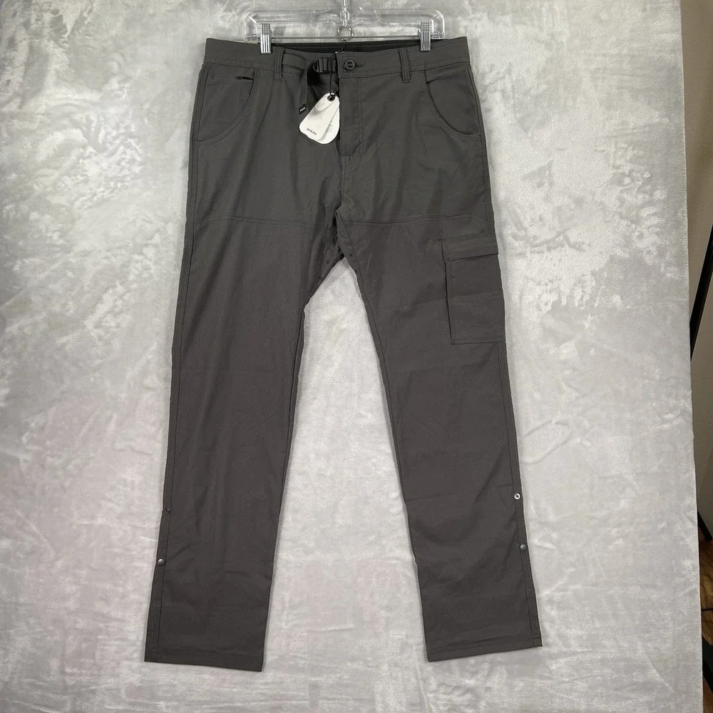 Prana Pants Mens 35x32 Stretch Zion II Slim Fit Belted Cargo Outdoor Gray Hiking
